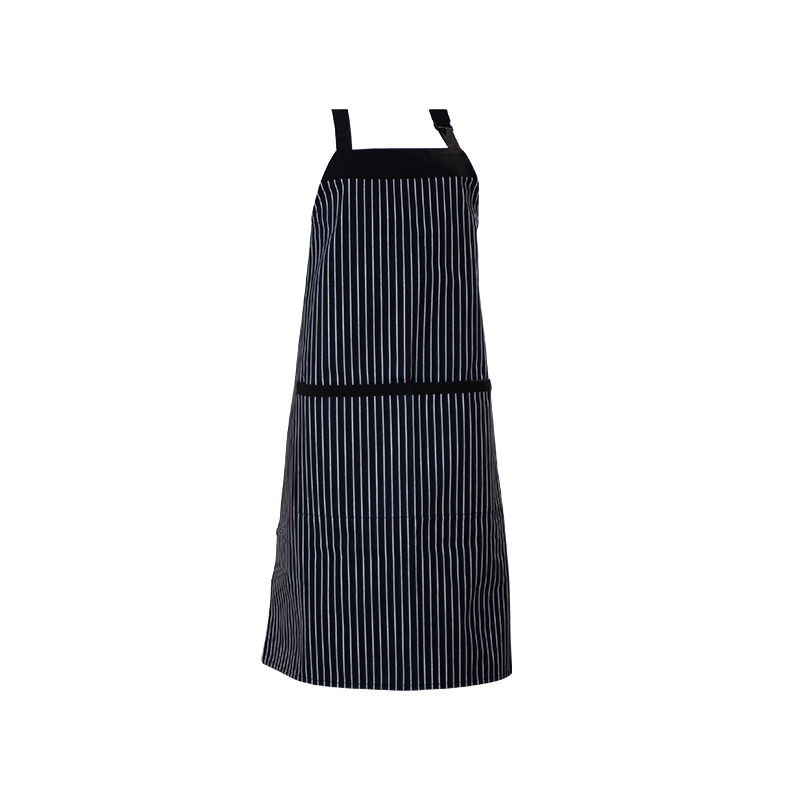 Tạp dề polyester/cotton sọc đen và trắng với túi và nút điều chỉnh
