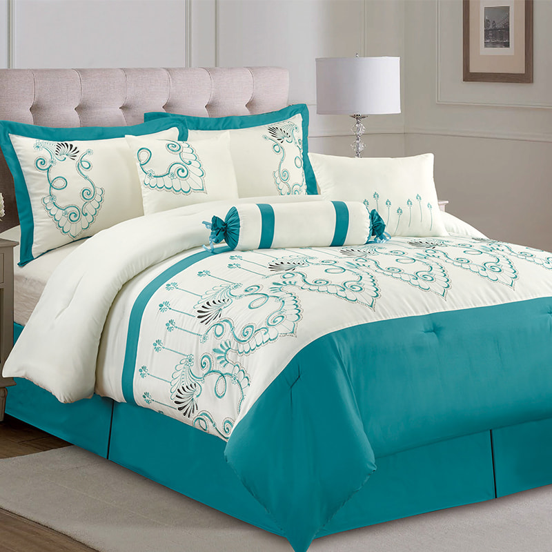 Joan Lake Blue trên màu trắng chải vải thêu