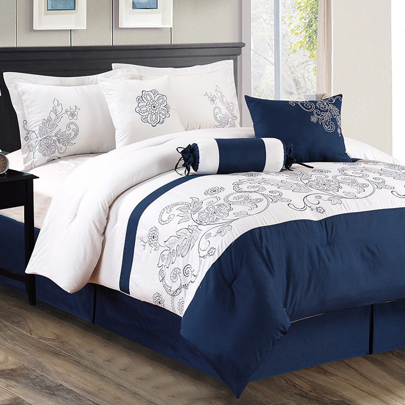 Jessica Dark Blue trên màu trắng chải vải thêu