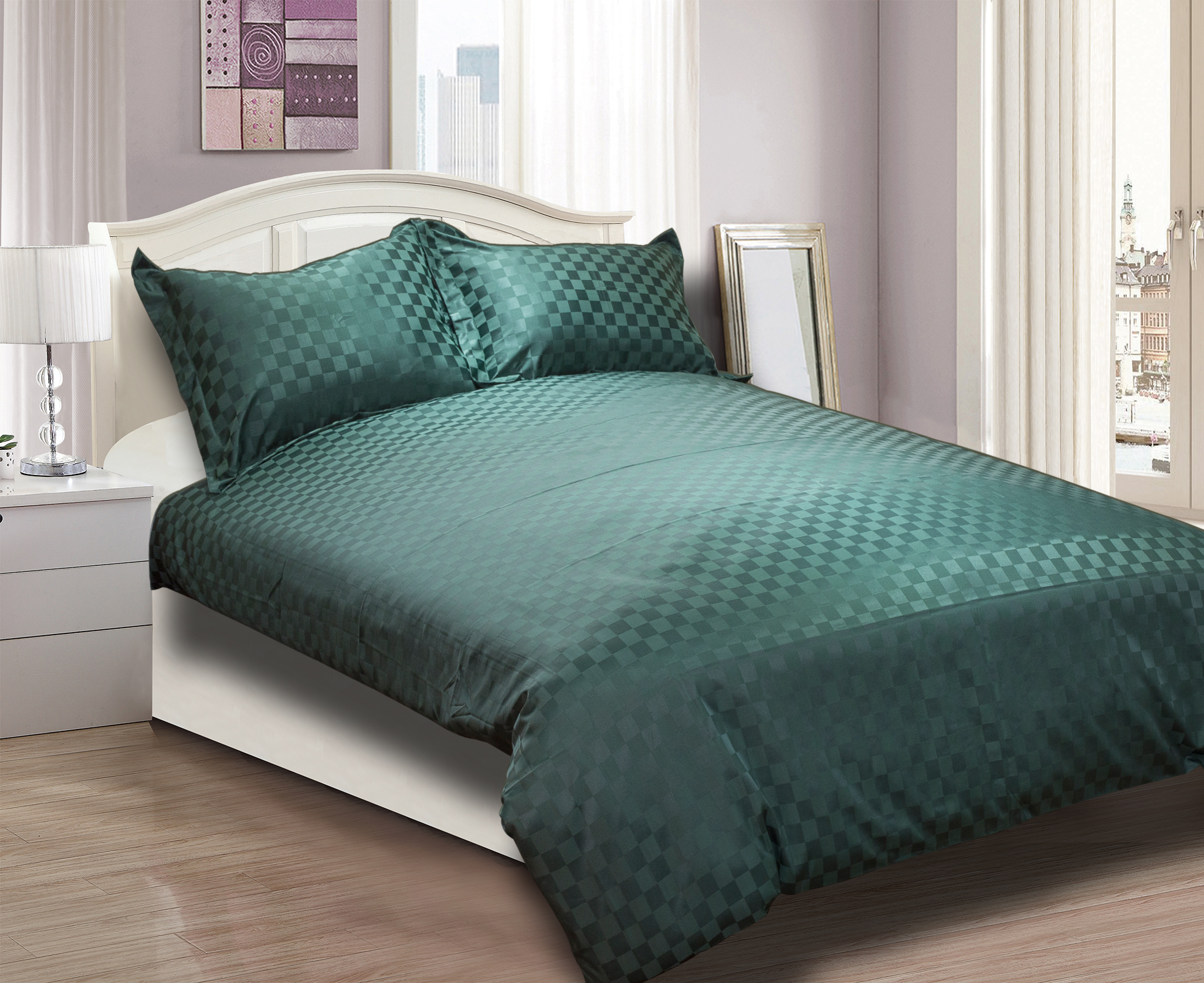 Bộ đồ giường Jacquard màu xanh lá cây màu xanh lá cây
