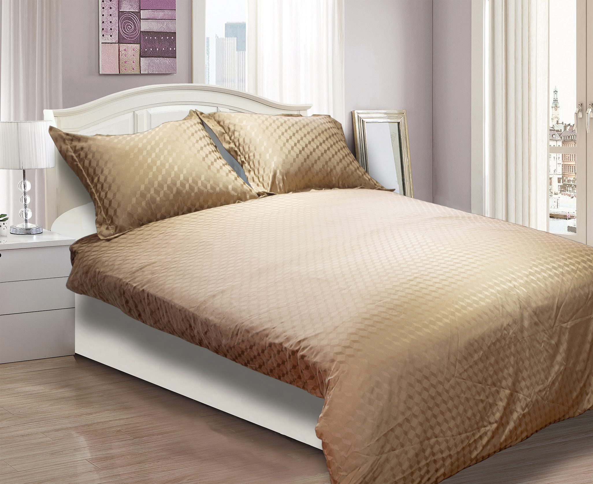 Bộ đồ giường Jacquard kim cương 3d vàng