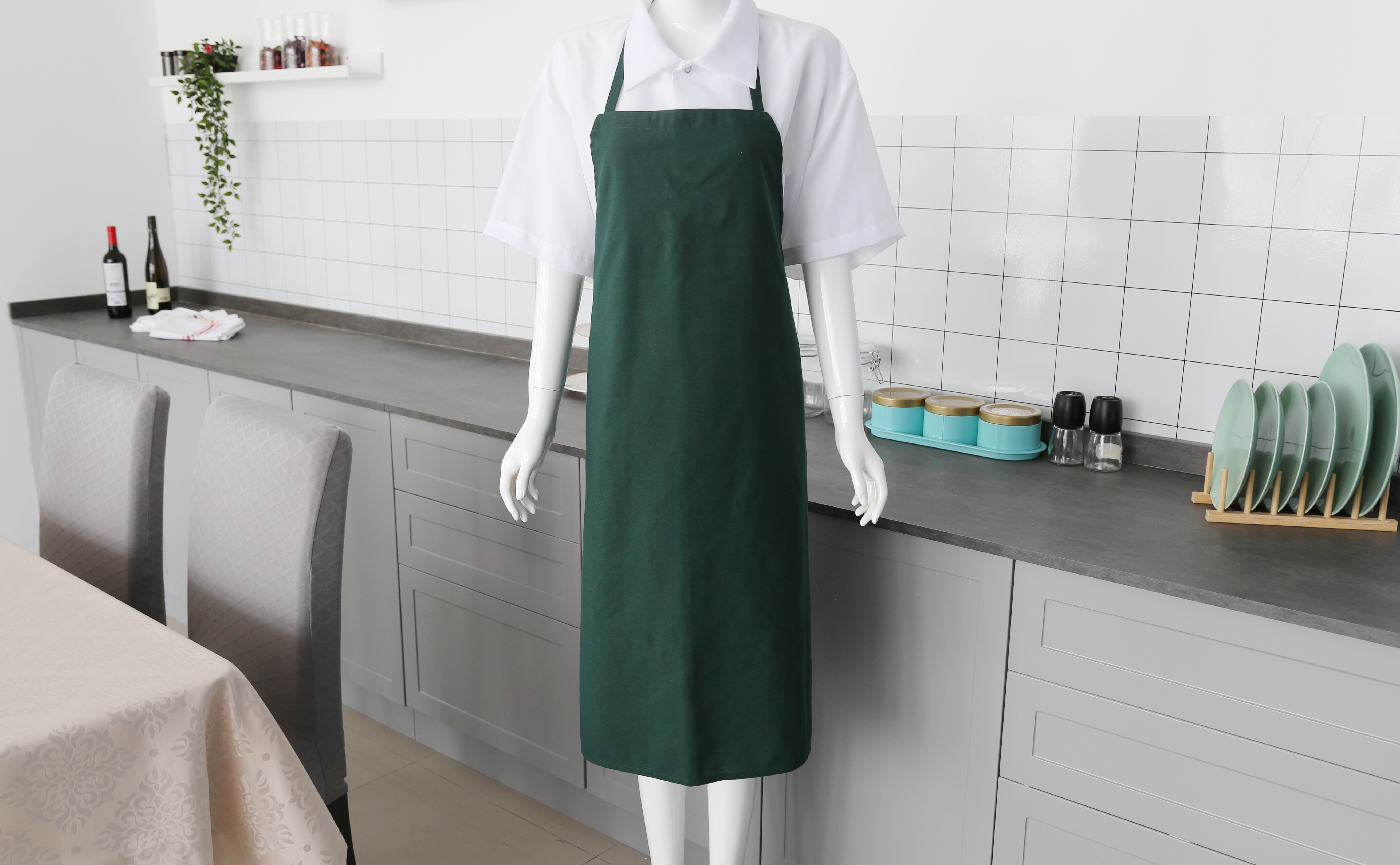 Tạp dề polyester màu xanh lá cây có túi không có túi