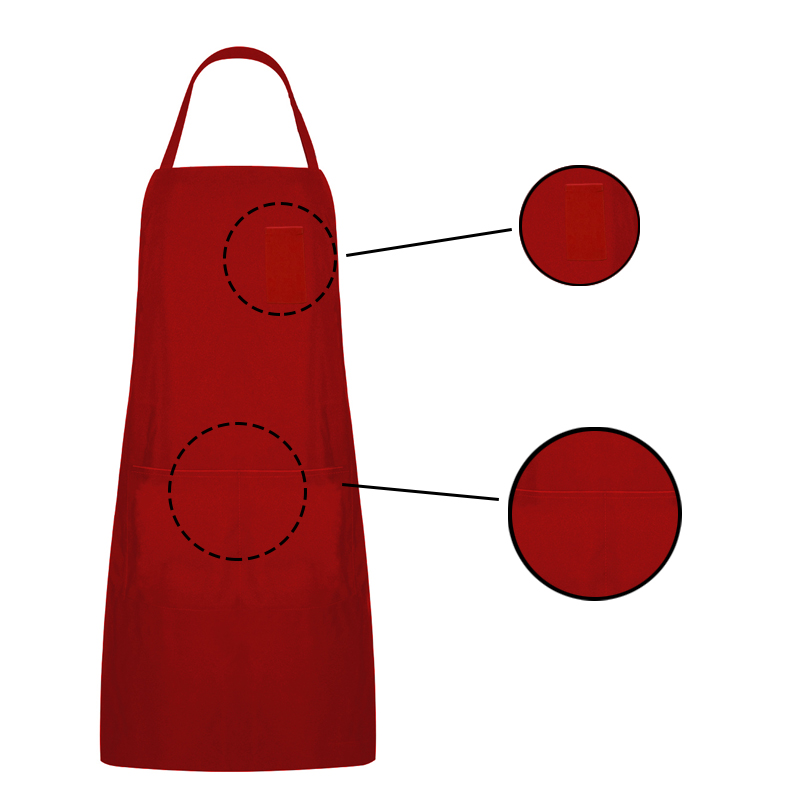 Tạp dề màu đỏ polyester bib với ba túi