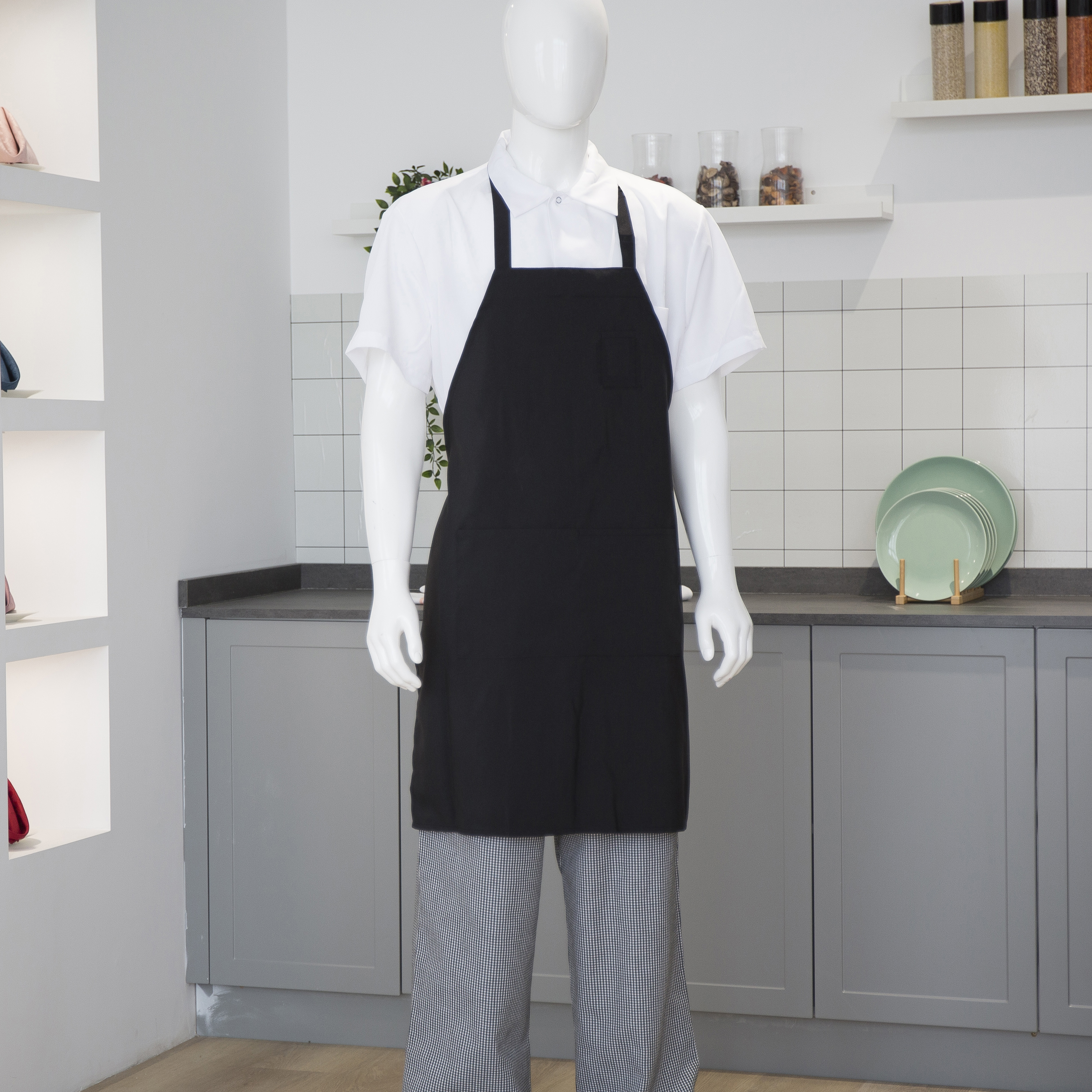 Tạp dề màu đỏ polyester bib với ba túi